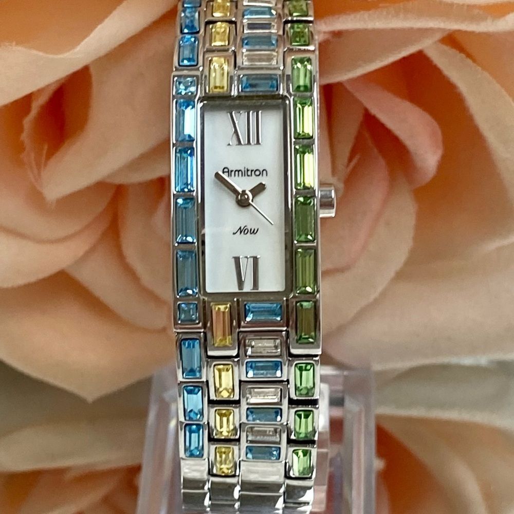 Armitron Now Multicolor Crystal Accented Silver-Tone Swiss Parts Dress Watch